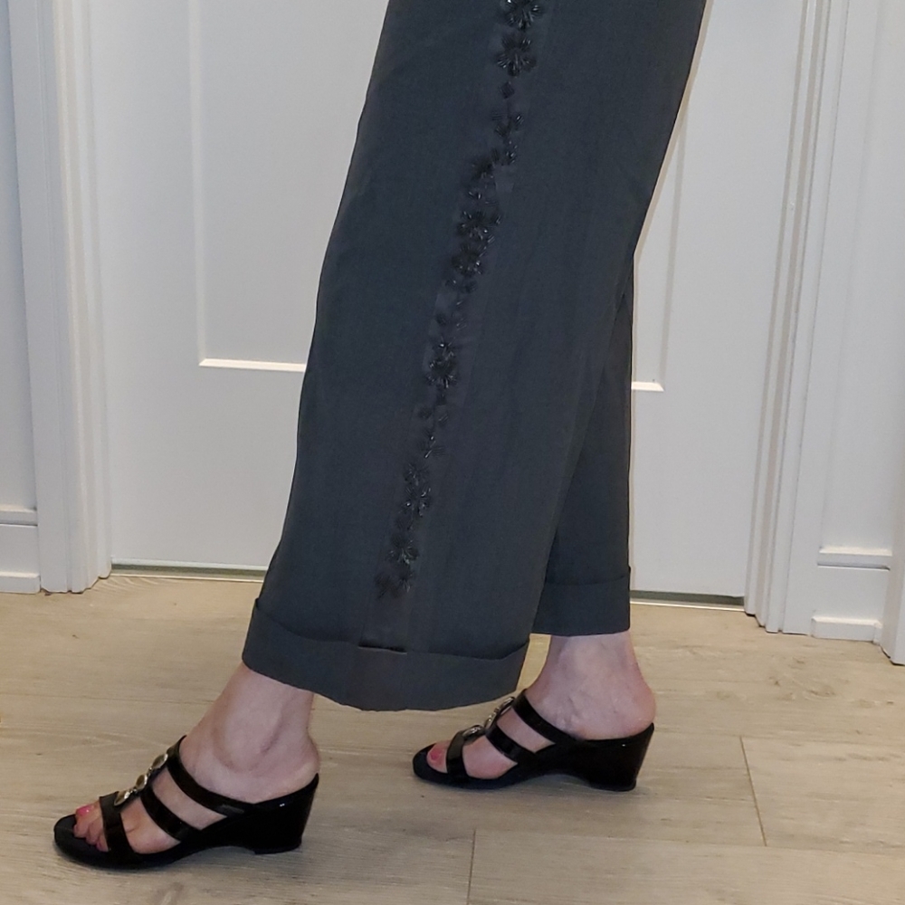 NEW Robert Rodriguez Wide-Legged Crop Capri Pants Beaded Straight Leg Detail
